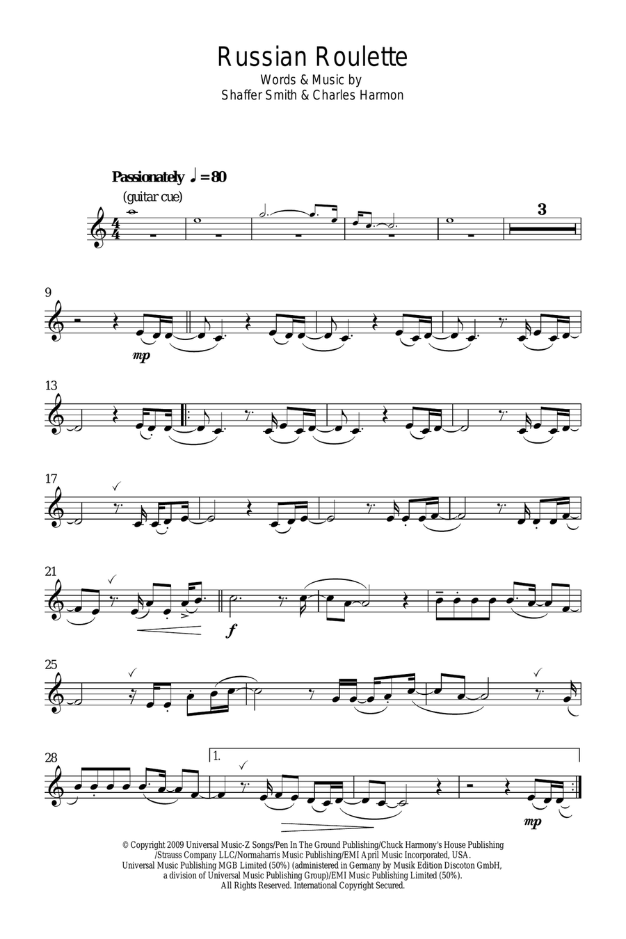 Russian Roulette Clarinet Solo scores gallery preview page 1