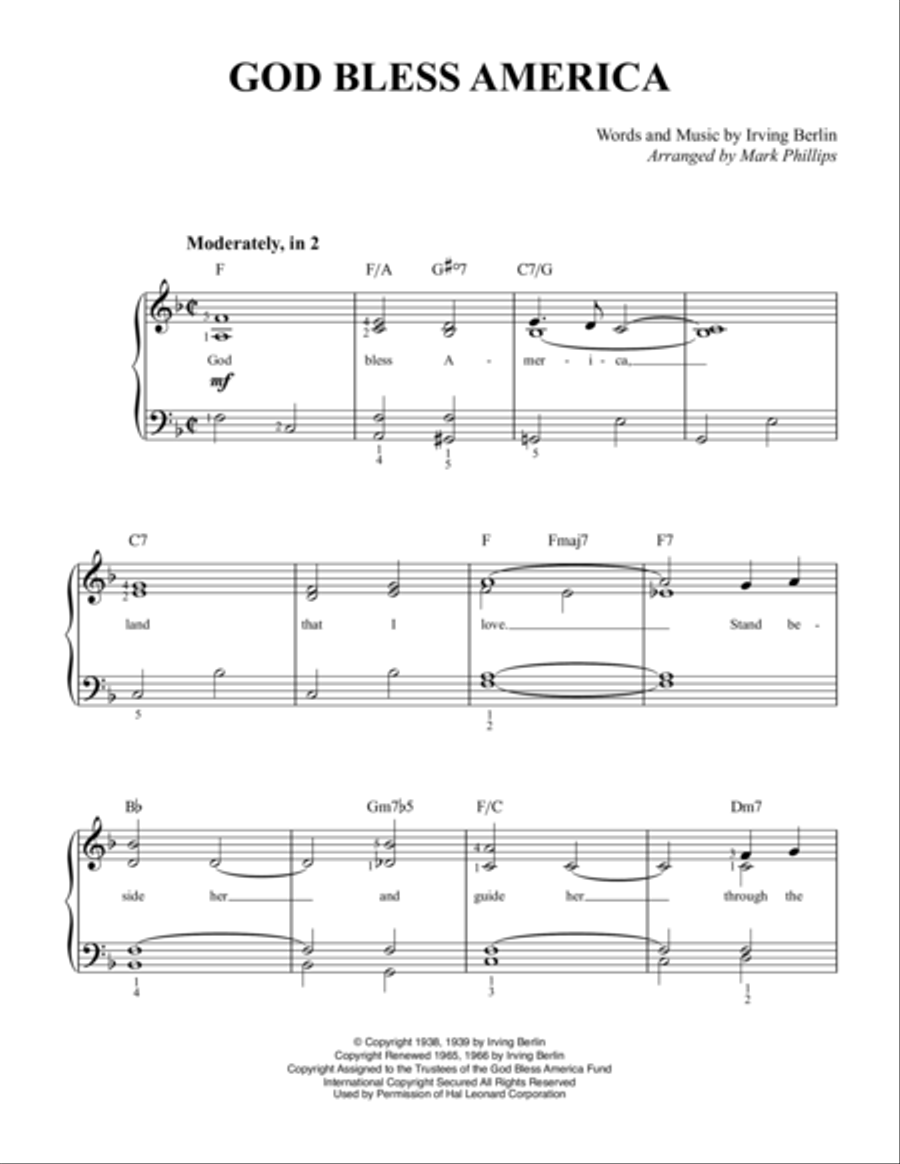 God Bless America Easy Piano scores gallery preview page 1