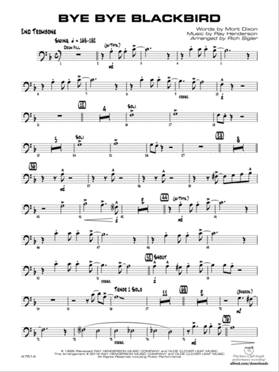 Bye Bye Blackbird: 2nd Trombone Jazz Ensemble scores gallery preview page 1