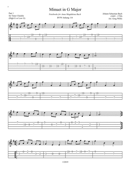 Bach Minuet In G Major BVW116 - Ukulele Duet image number null