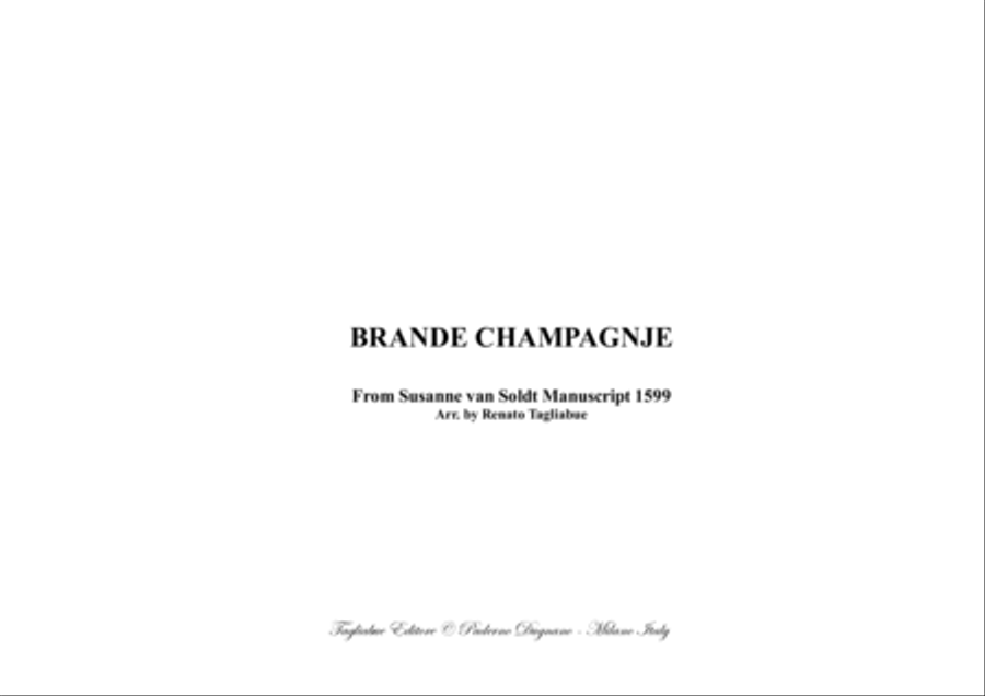 BRANDE CHAMPAGNJE - Anonimous 1599 - Arr. for Flute (or any instr. n C) and Harpschord Small Ensemble scores gallery preview page 1