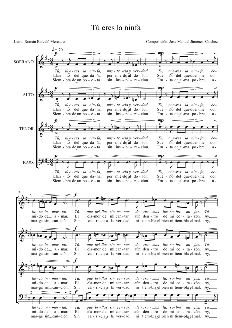 TÚ ERES LA NINFA, para Coro 4-Part scores gallery preview page 1