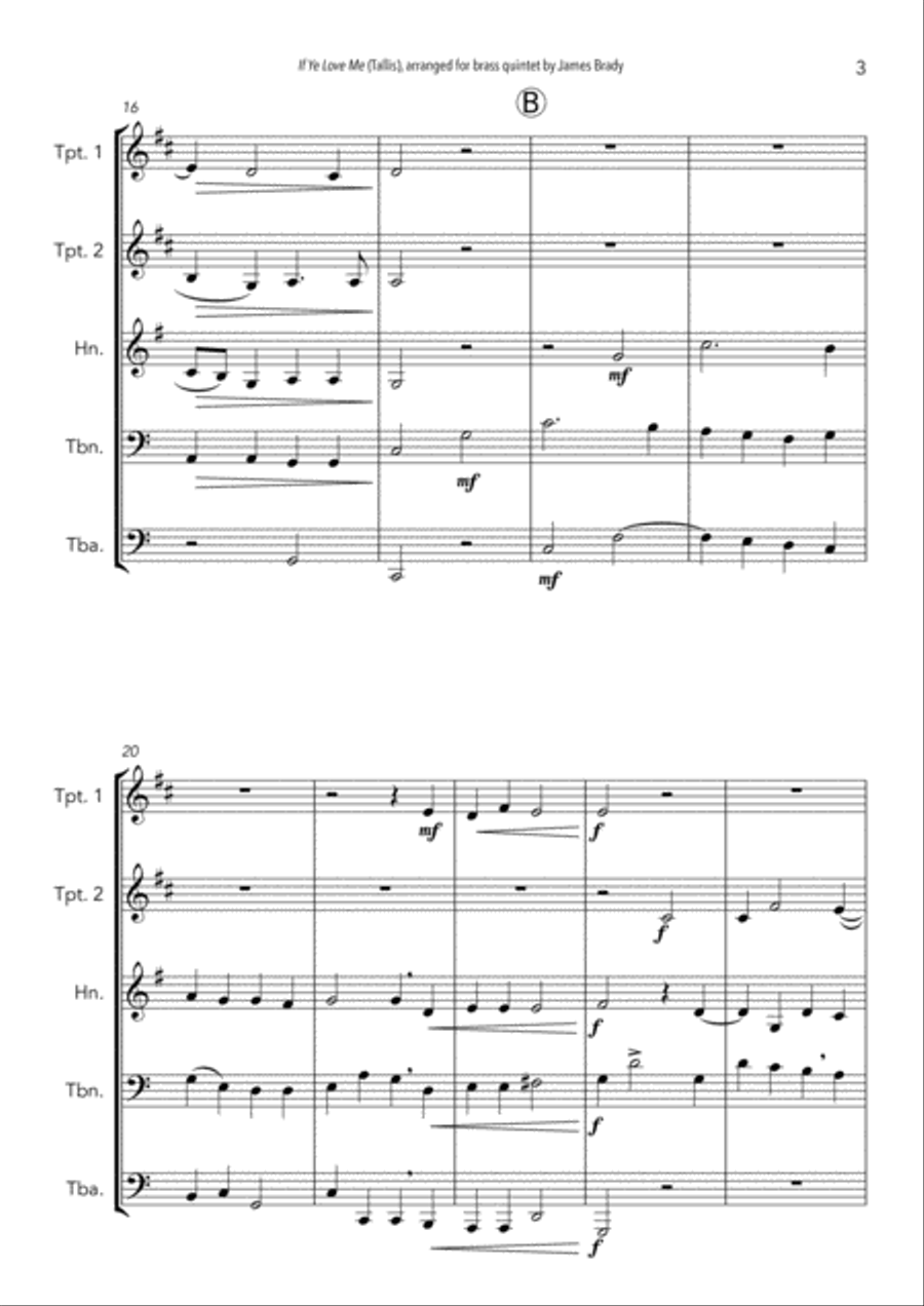 If Ye Love Me, by Thomas Tallis - easy Brass Quintet arrangement Brass Quintet scores gallery preview page 3
