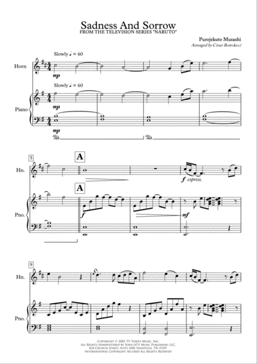 Sadness And Sorrow Horn Solo scores gallery preview page 2