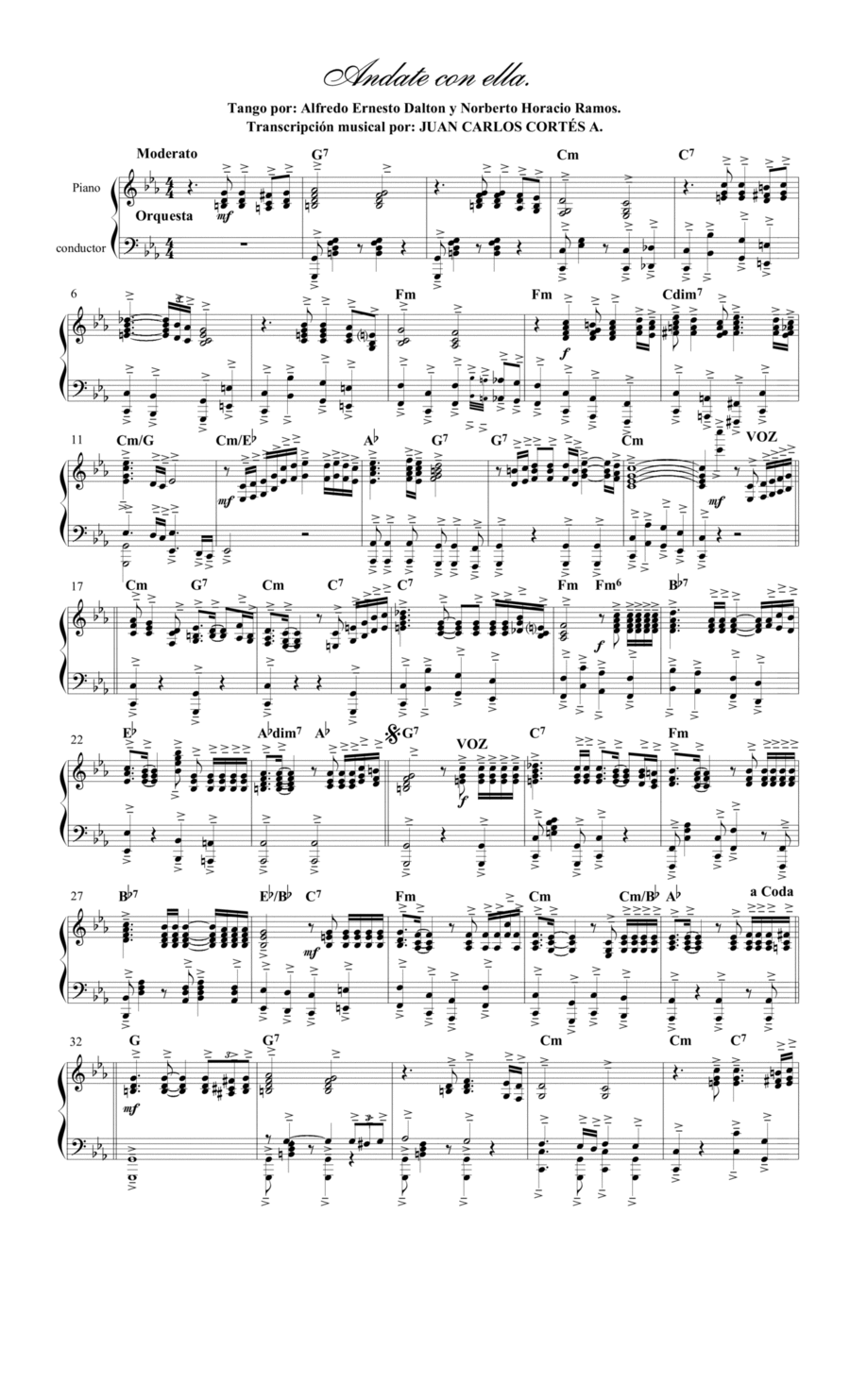 Andate con ella. Tango por Alfredo Ernesto Dalton y Norberto Horacio Ramos Piano Method scores gallery preview page 1