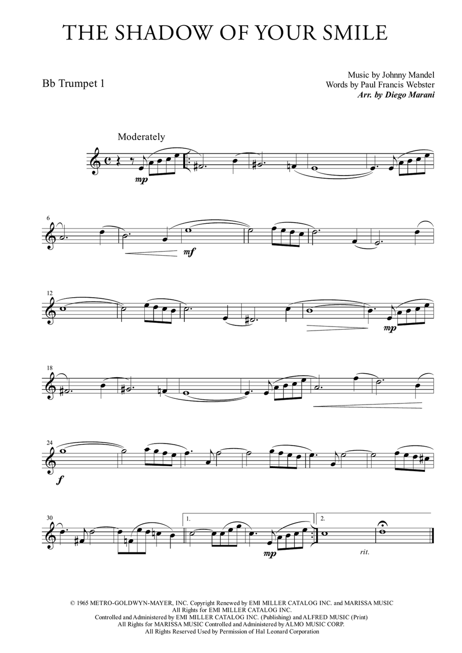 The Shadow Of Your Smile Brass Ensemble scores gallery preview page 1