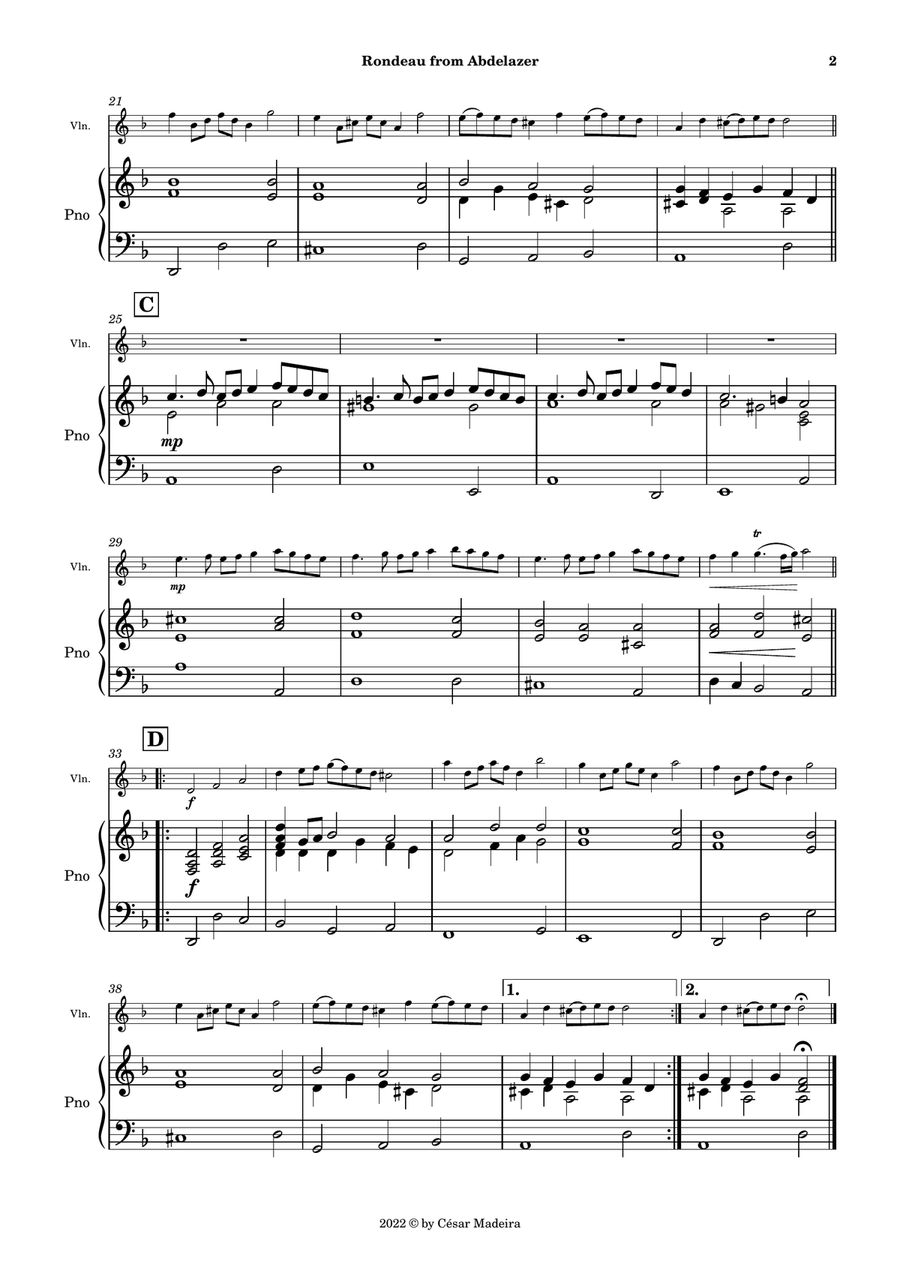 Rondeau from Abdelazer - Violin and Piano (Full Score and Parts) Violin Solo scores gallery preview page 3