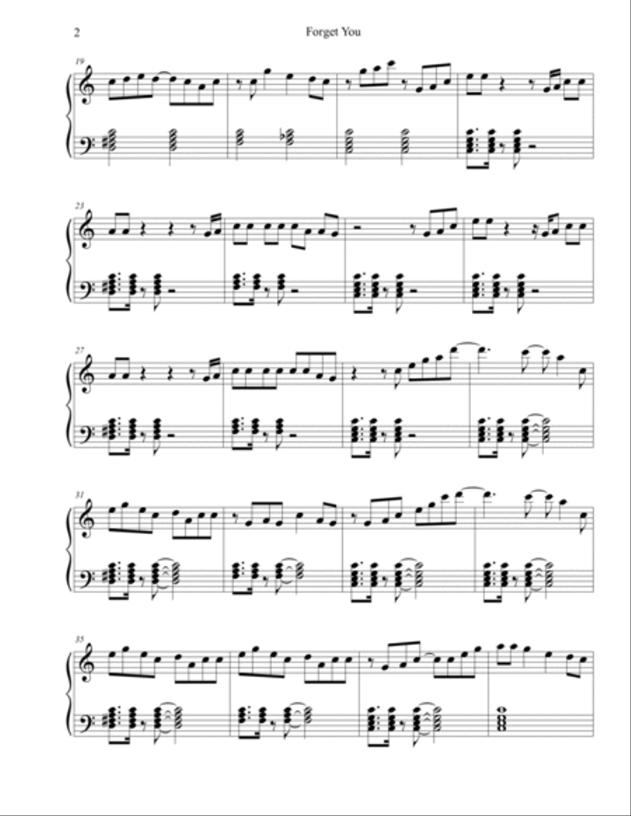 Forget You Piano Solo scores gallery preview page 2