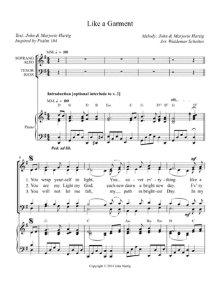 Like a Garment (Psalm 104) for SATB choir with piano accompaniment.