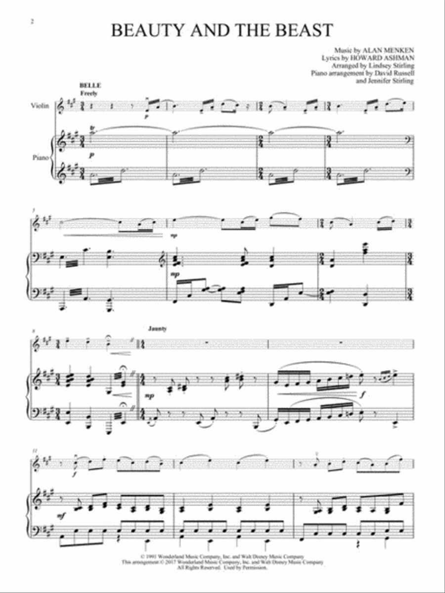 Beauty and the Beast: Medley for Violin & Piano Violin Solo scores gallery preview page 2