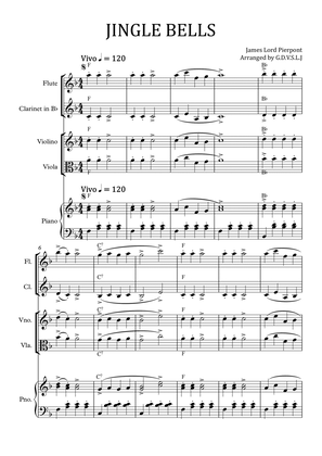 Jingle Bells in F (Flute, Clarinet Bb, Violin, Viola + Piano accomp)