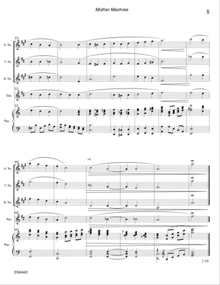 MOTHER MACHREE - Alto, Tenor & Baritone Saxes & Baritone TC or Trombone with Piano Accompaniment Small Ensemble scores gallery preview page 5