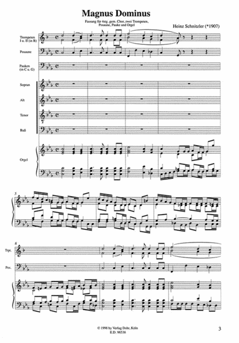 Magnus Dominus (1990) -Fassung für vierstimmigen gemischten Chor, Blechbläser, Pauke und Orgel-