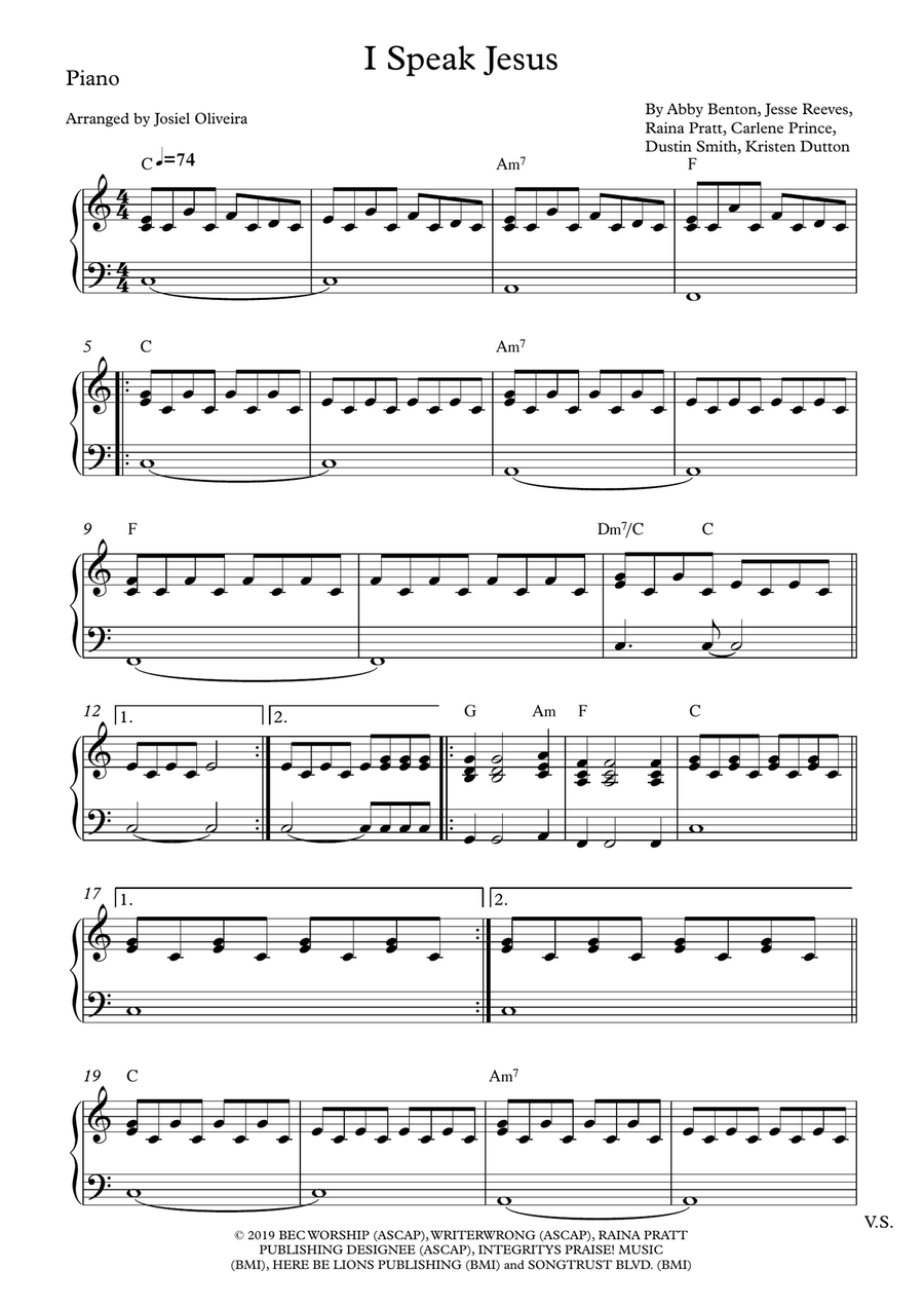 I Speak Jesus Easy Piano scores gallery preview page 1