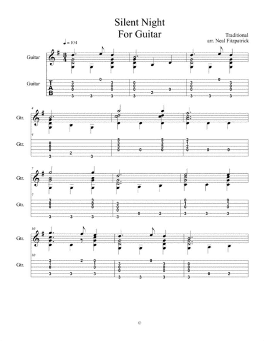 Silent Night For Guitar Silent Night For Guitar Acoustic Guitar scores gallery preview page 1