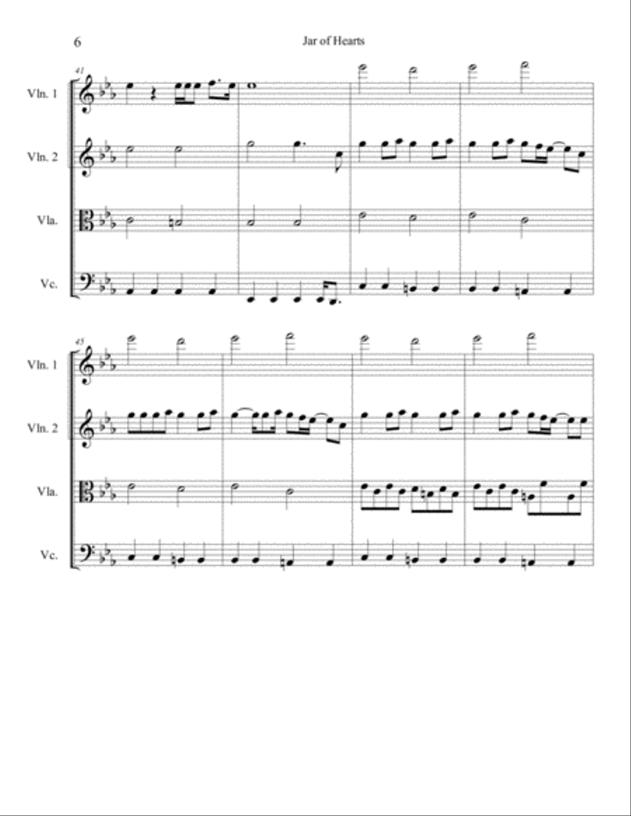 Jar Of Hearts String Quartet scores gallery preview page 6