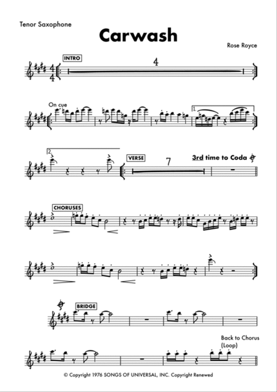 Car Wash Tenor Saxophone scores gallery preview page 4