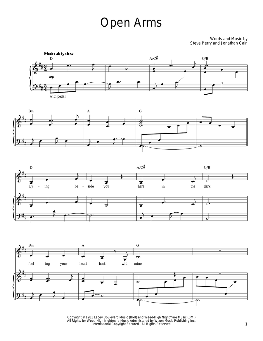 Open Arms Open Arms Piano, Vocal, Guitar scores gallery preview page 1