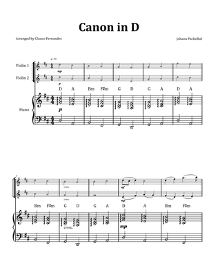 Canon by Pachelbel - Violin Duet with Piano and Chord Notation
