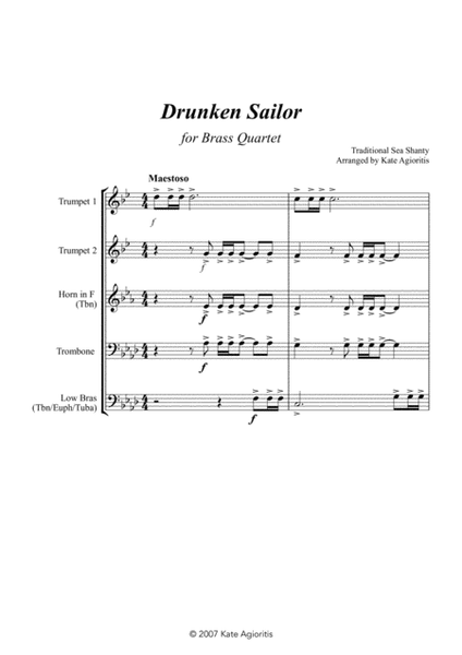 Drunken Sailor - for Brass Quartet image number null