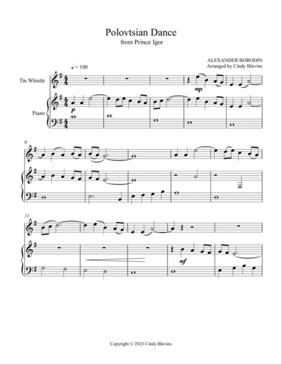 Polovtsian Dance, Piano and Tin Whistle (D) Piano scores gallery preview page 2