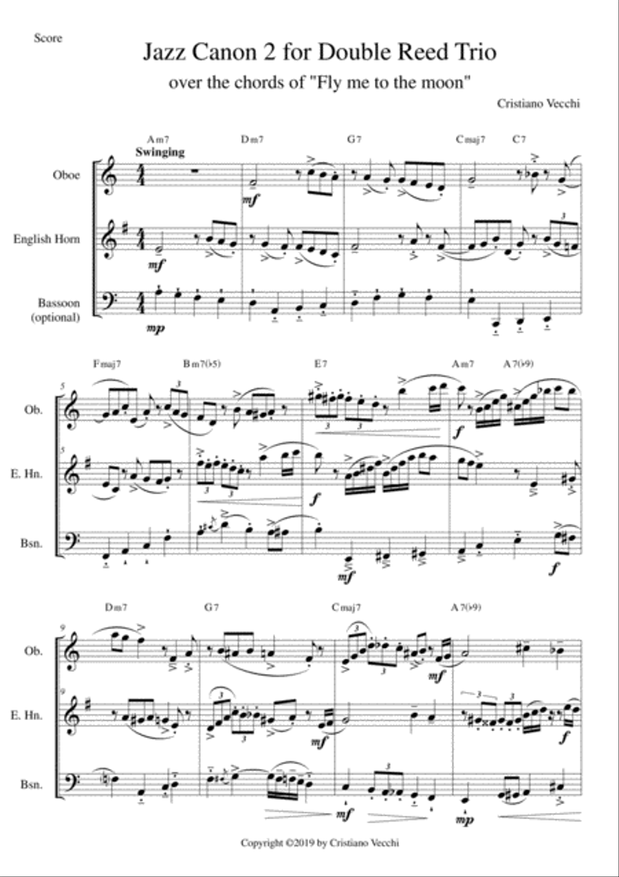 Jazz Canon 2 for Double Reed Trio Woodwind Trio scores gallery preview page 1