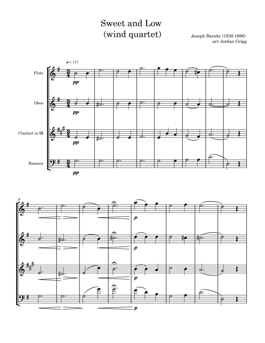 Sweet and Low (wind quartet) Woodwind Quartet scores gallery preview page 1