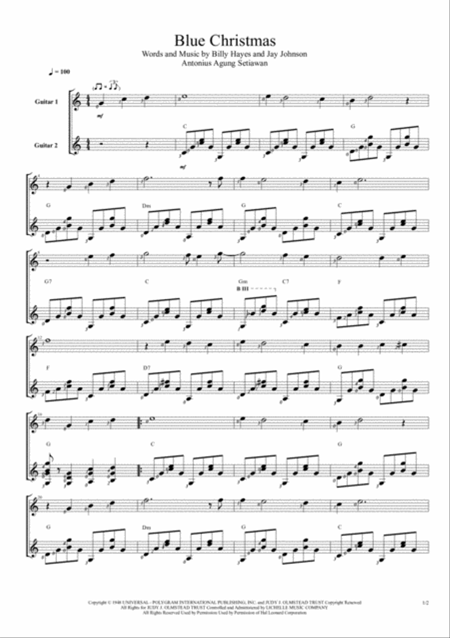 Blue Christmas Guitar Solo scores gallery preview page 1