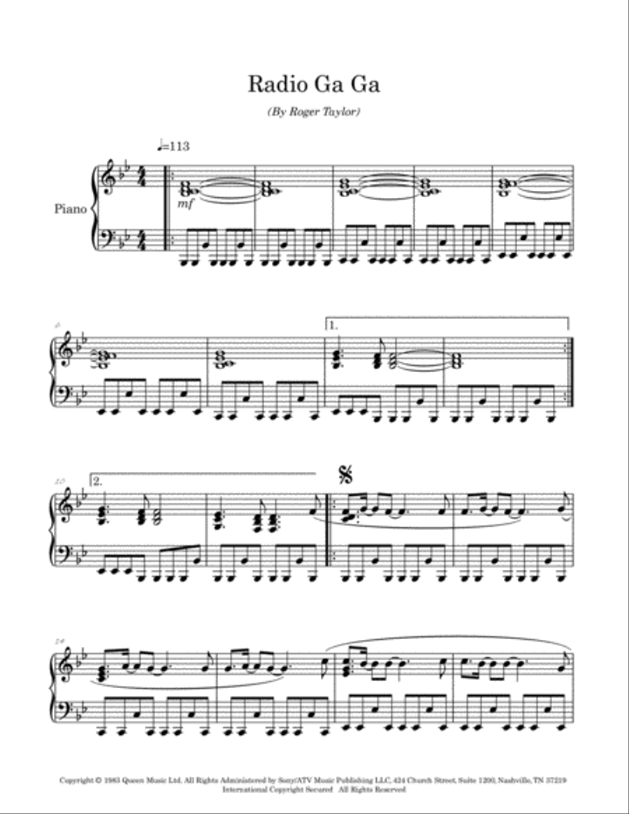 Radio Ga Ga Easy Piano scores gallery preview page 2