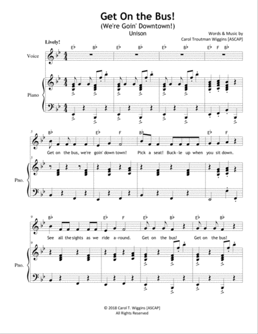 Get On the Bus (We're Goin' Downtown) Unison Choir scores gallery preview page 1