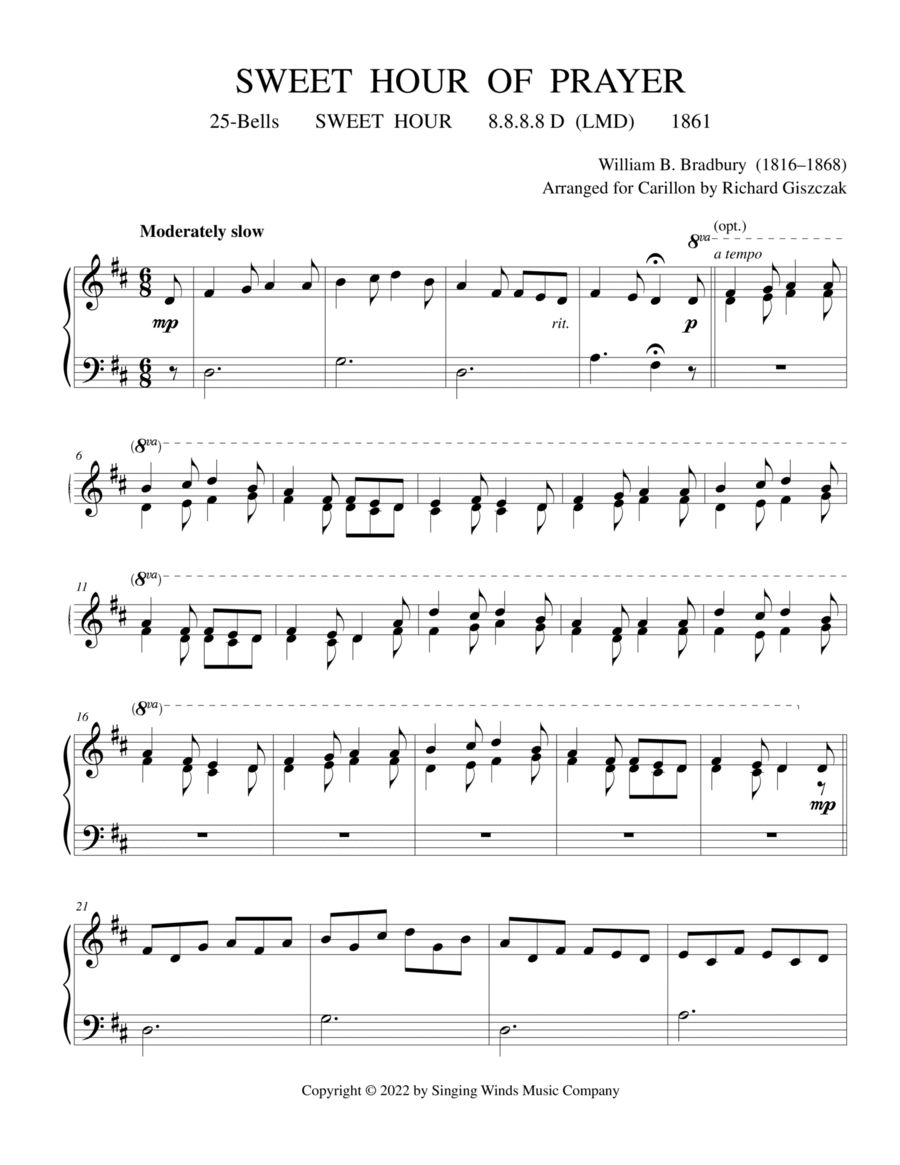 25B. Sweet Hour of Prayer (SWEET HOUR) Carillon scores gallery preview page 1