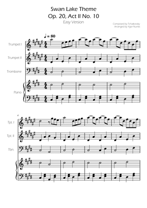 Swan Lake (theme) - Tchaikovsky - Trumpet and Trombone w/ Piano Accompaniment