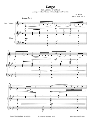 Bach: Largo from Concerto BWV 1056 for Bass Clarinet & Piano