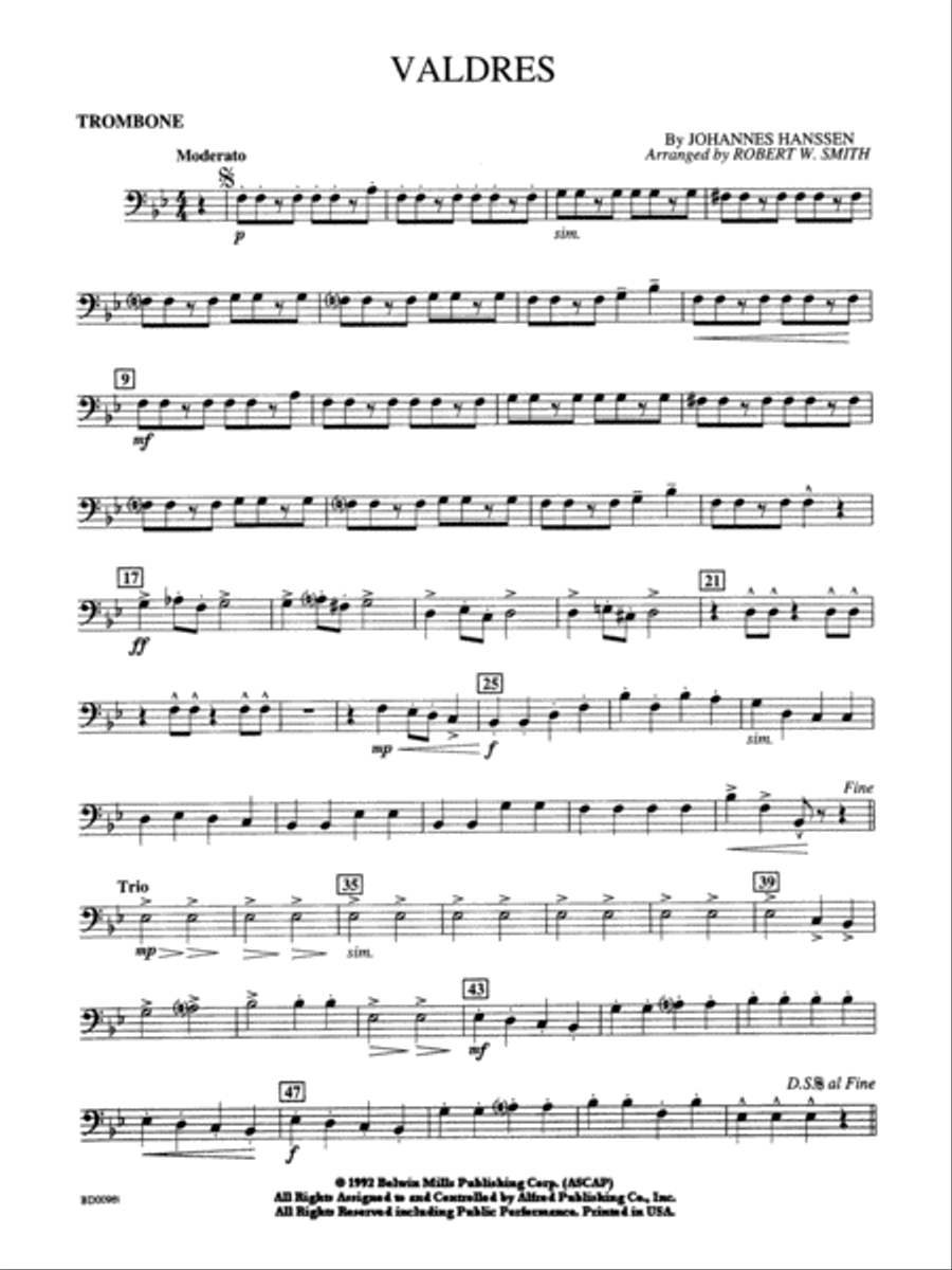 Valdres: 1st Trombone Concert Band scores gallery preview page 1
