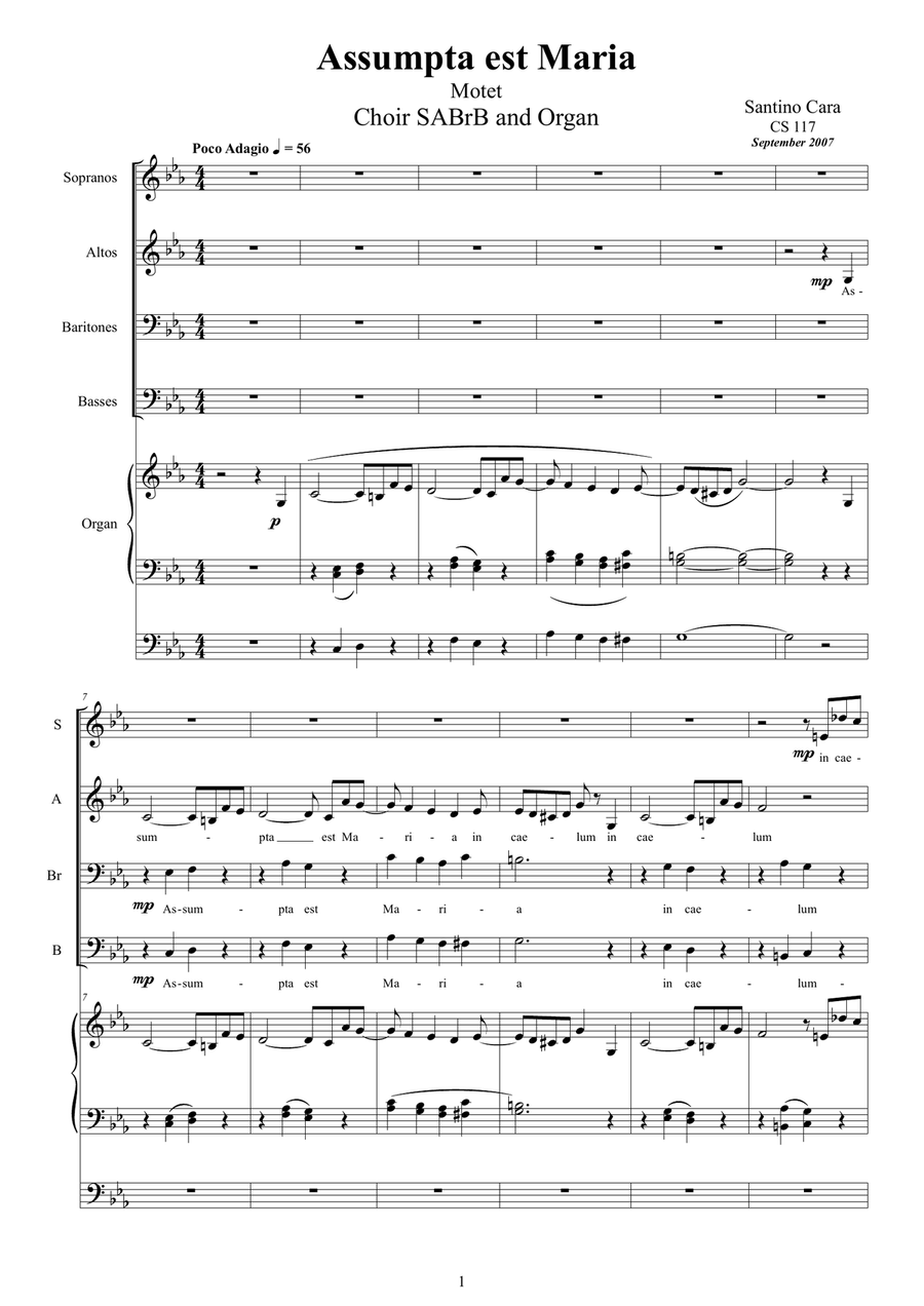 Assumpta est Maria - Motet for Choir SABrB and organ Choir scores gallery preview page 1