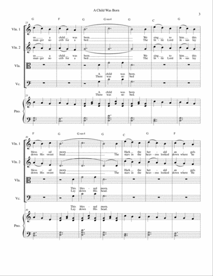 A Child Was Born - Christmas - Strings and piano with parts Chamber Orchestra scores gallery preview page 3