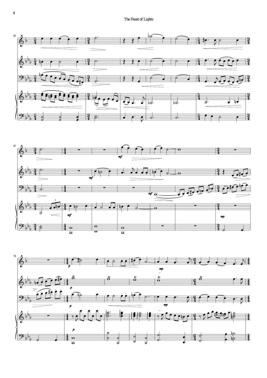 The Feast of Lights for violin, clarinet, cello and piano Small Ensemble scores gallery preview page 4