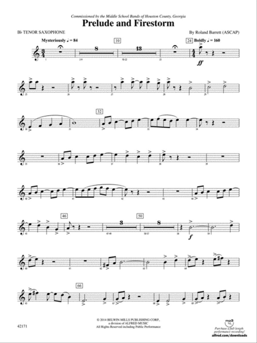 Prelude and Firestorm: B-flat Tenor Saxophone Concert Band scores gallery preview page 1