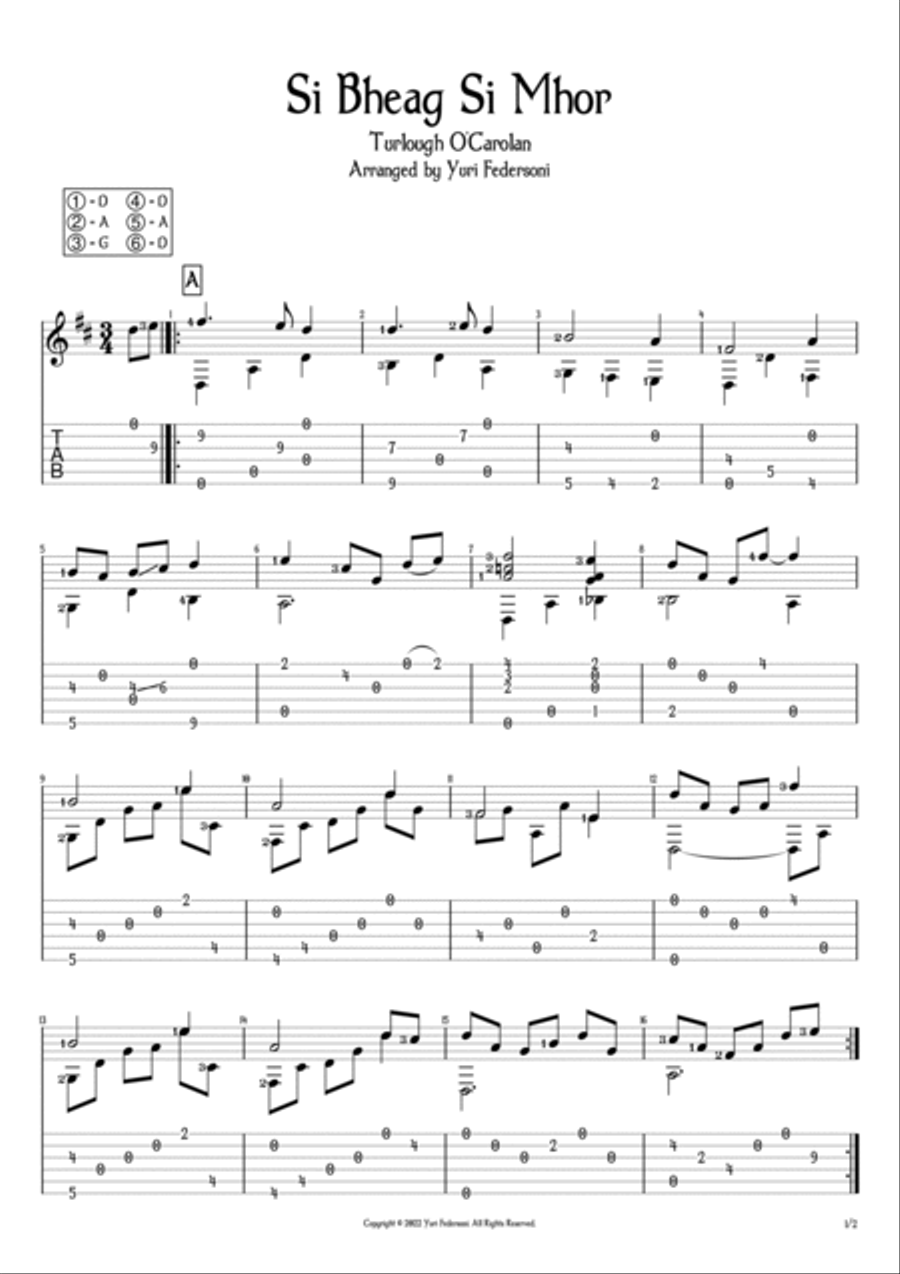 Si Bheag Si Mhor (Turlough O'Carolan) - Fingerstyle Guitar TAB (DADGAD) Acoustic Guitar scores gallery preview page 2