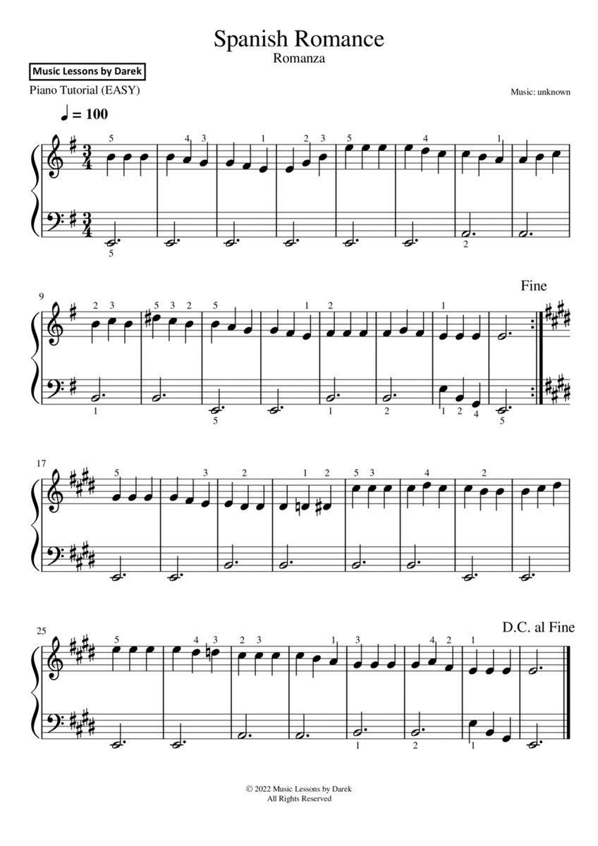 Spanish Romance / Romance d'Amour / Romanza (EASY PIANO) image number null