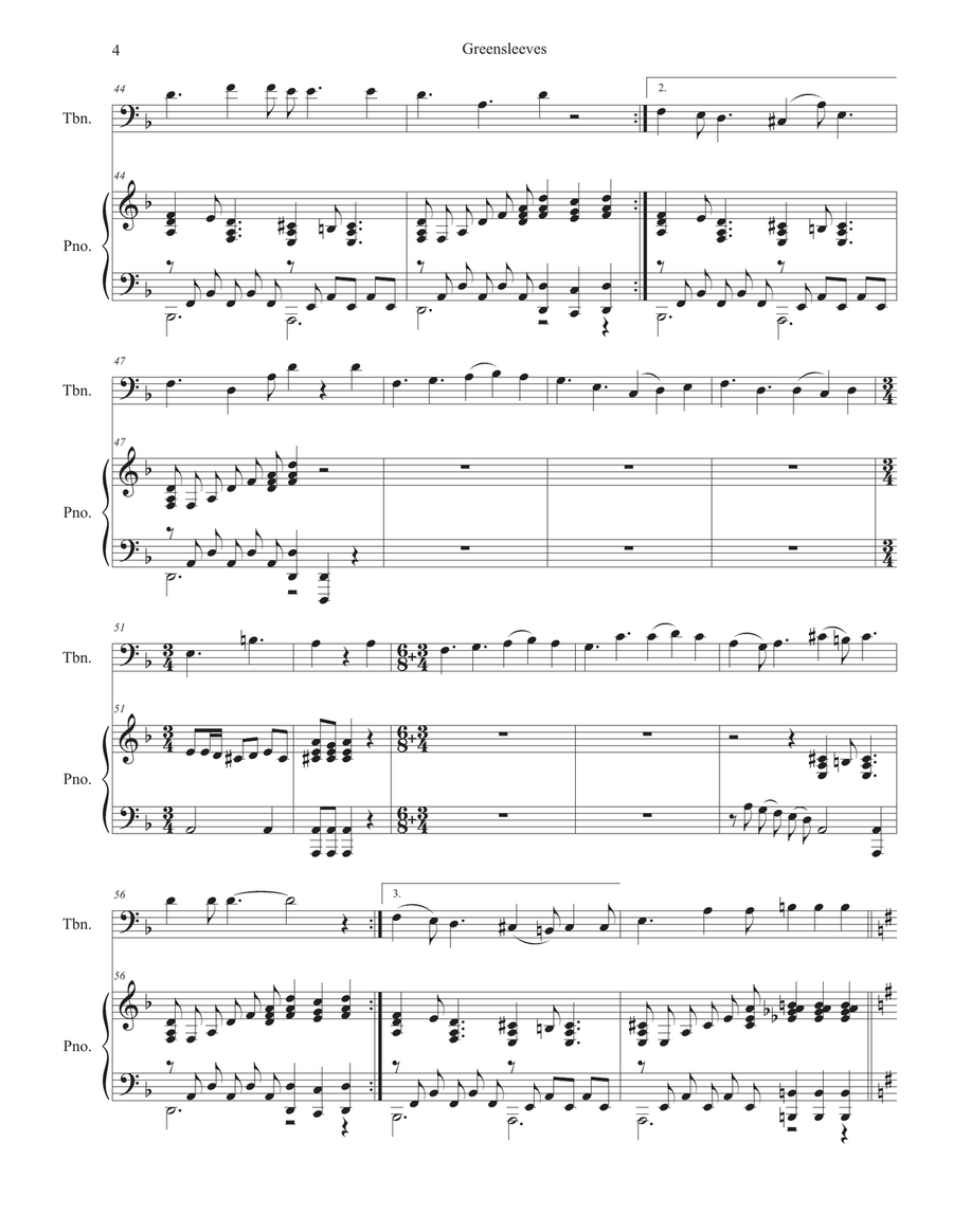 Greensleeves (Trombone solo and Piano) Piano scores gallery preview page 4