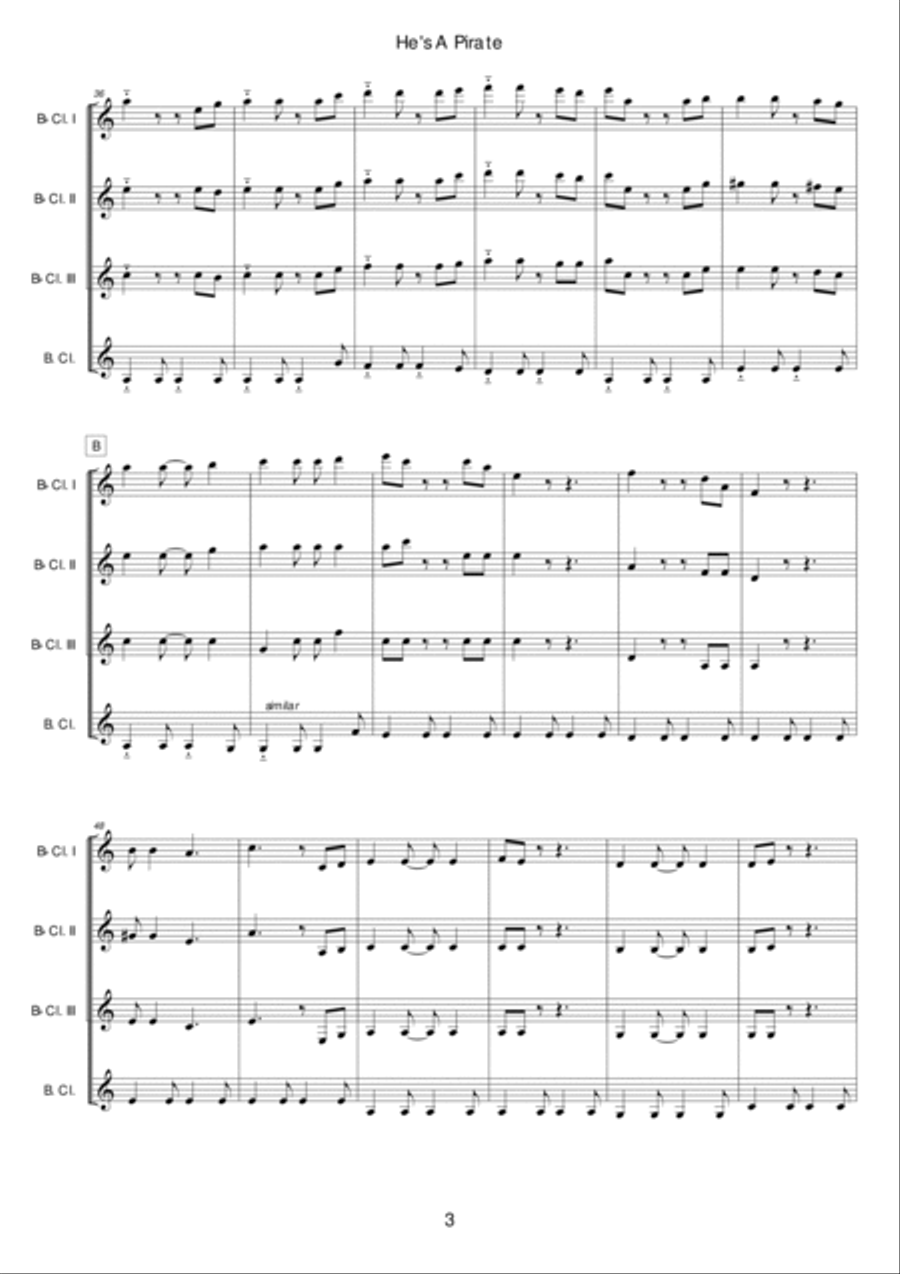 He's A Pirate Clarinet Quartet scores gallery preview page 3