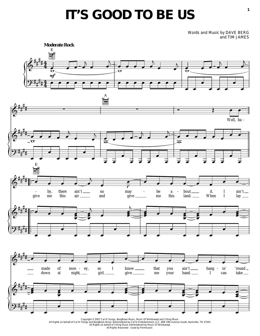 It's Good To Be Us Piano, Vocal, Guitar scores gallery preview page 1
