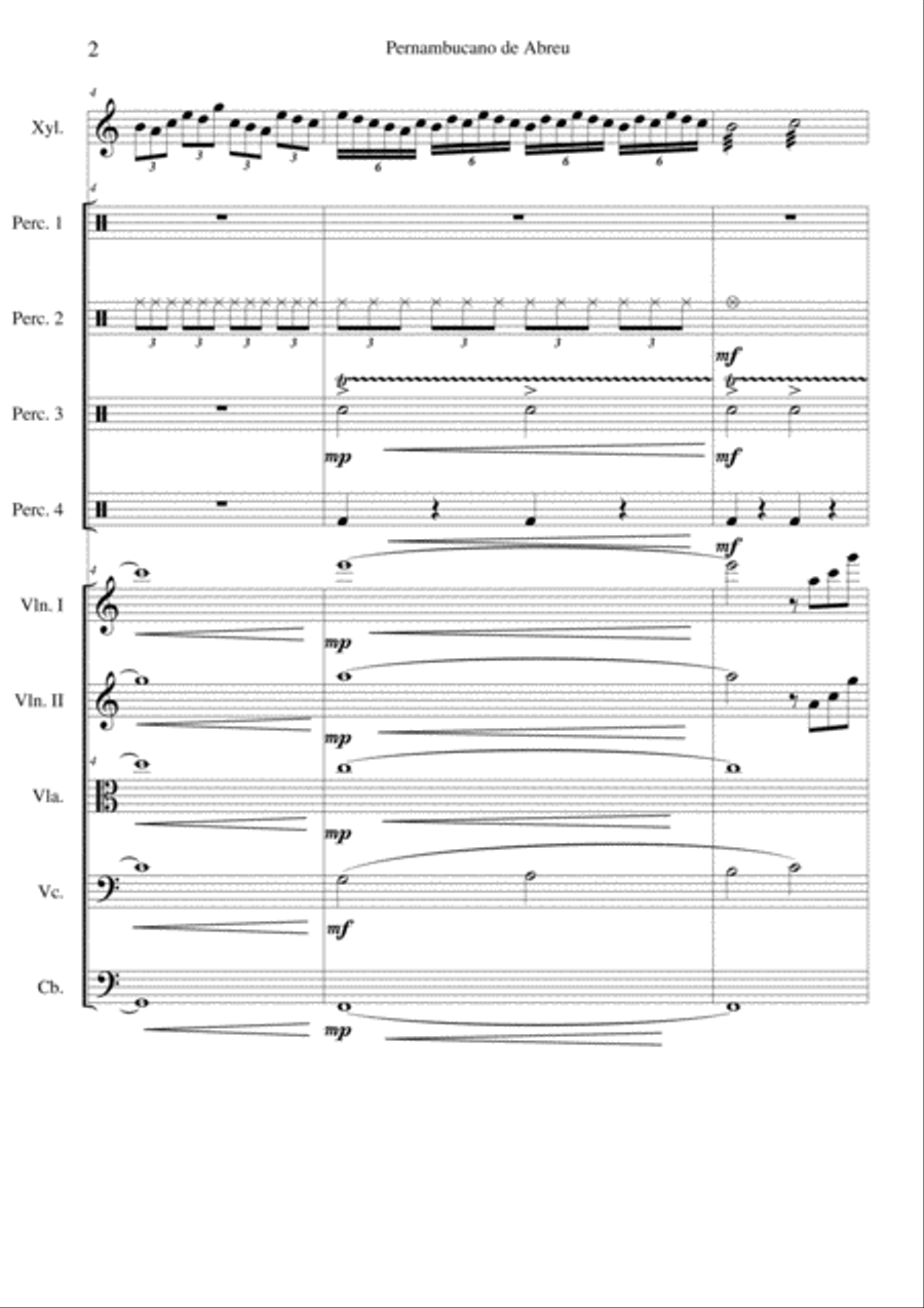 Pernambucano de Abreu - For Xylophone and Percussion and Strings - Brazilian music Large Ensemble scores gallery preview page 5