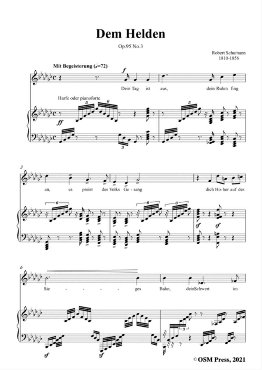 Schumann-Dem Helden,Op.95 No.3,in G flat Major,for Voice and Piano Voice Solo scores gallery preview page 3