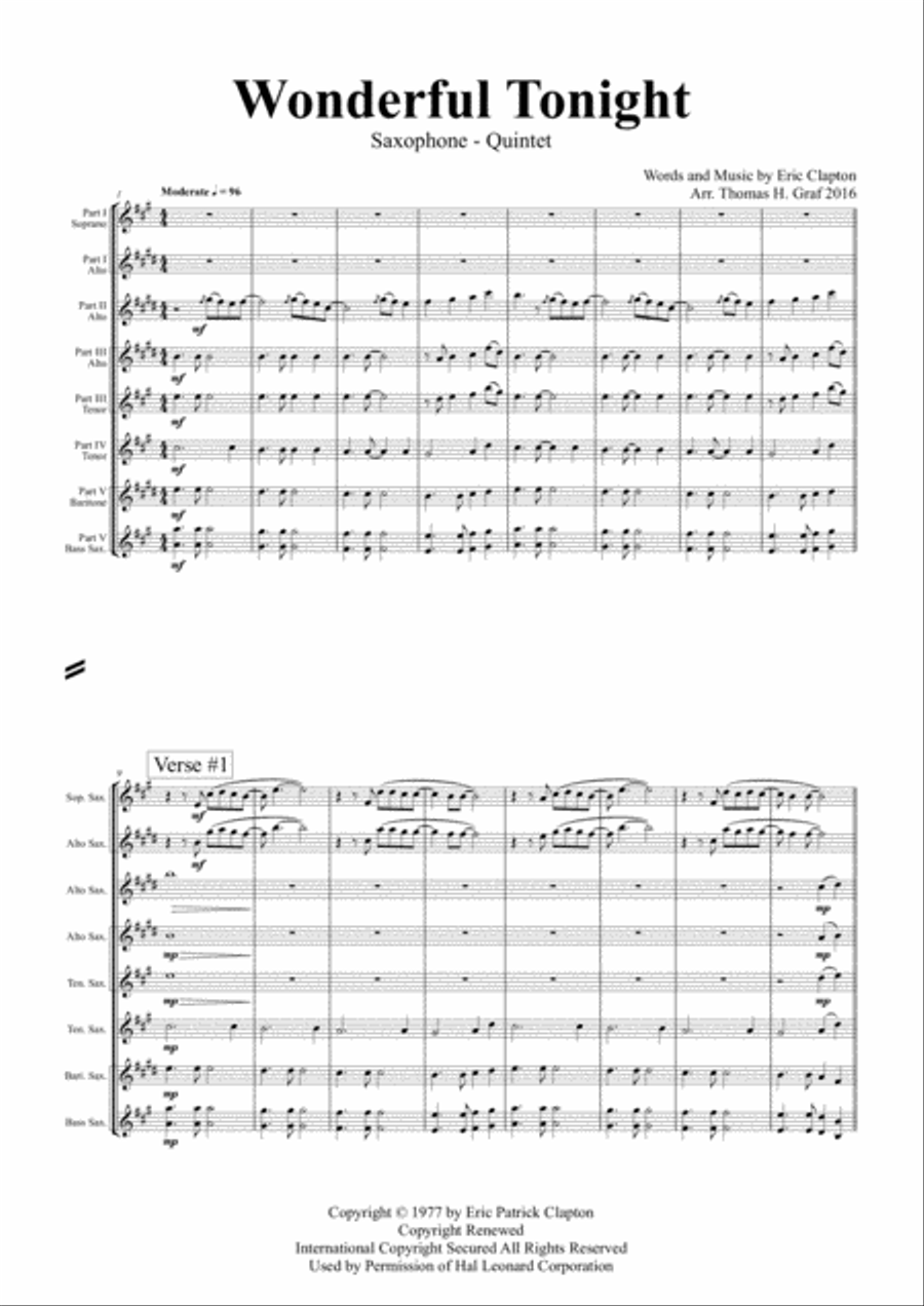 Wonderful Tonight Saxophone Quintet scores gallery preview page 2