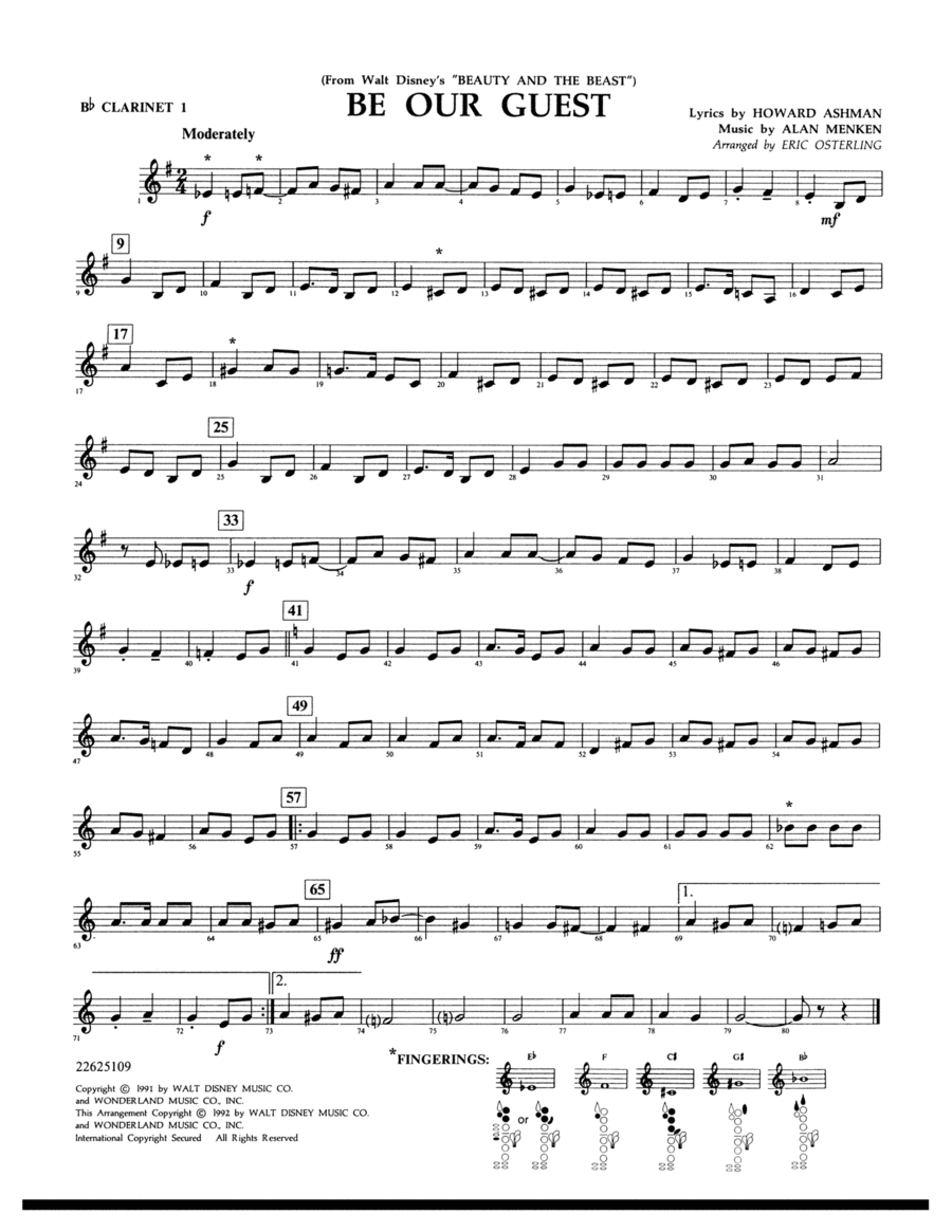 Be Our Guest (from Beauty And The Beast) (arr. Eric Osterling) - Bb Clarinet 1 B-Flat Clarinet scores gallery preview page 1