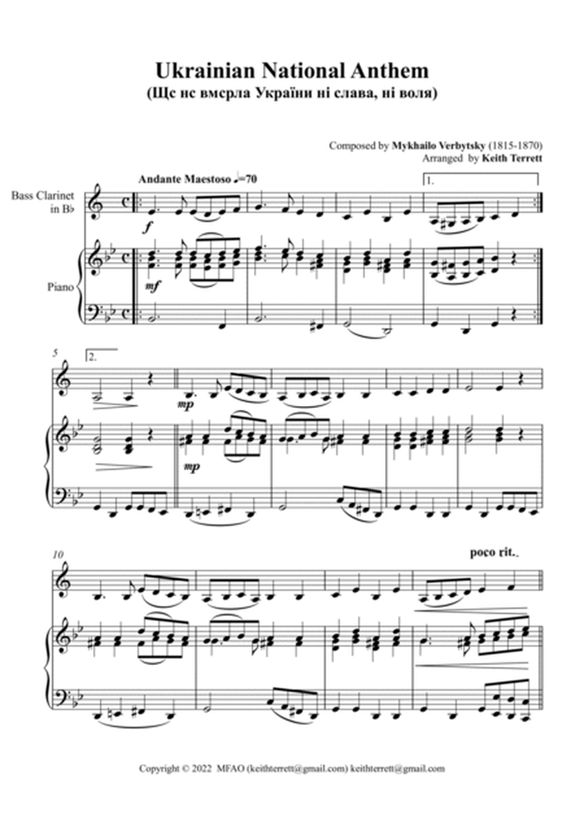 Ukrainian National Anthem for Bb Bass Clarinet & Piano MFAO World National Anthem Series image number null