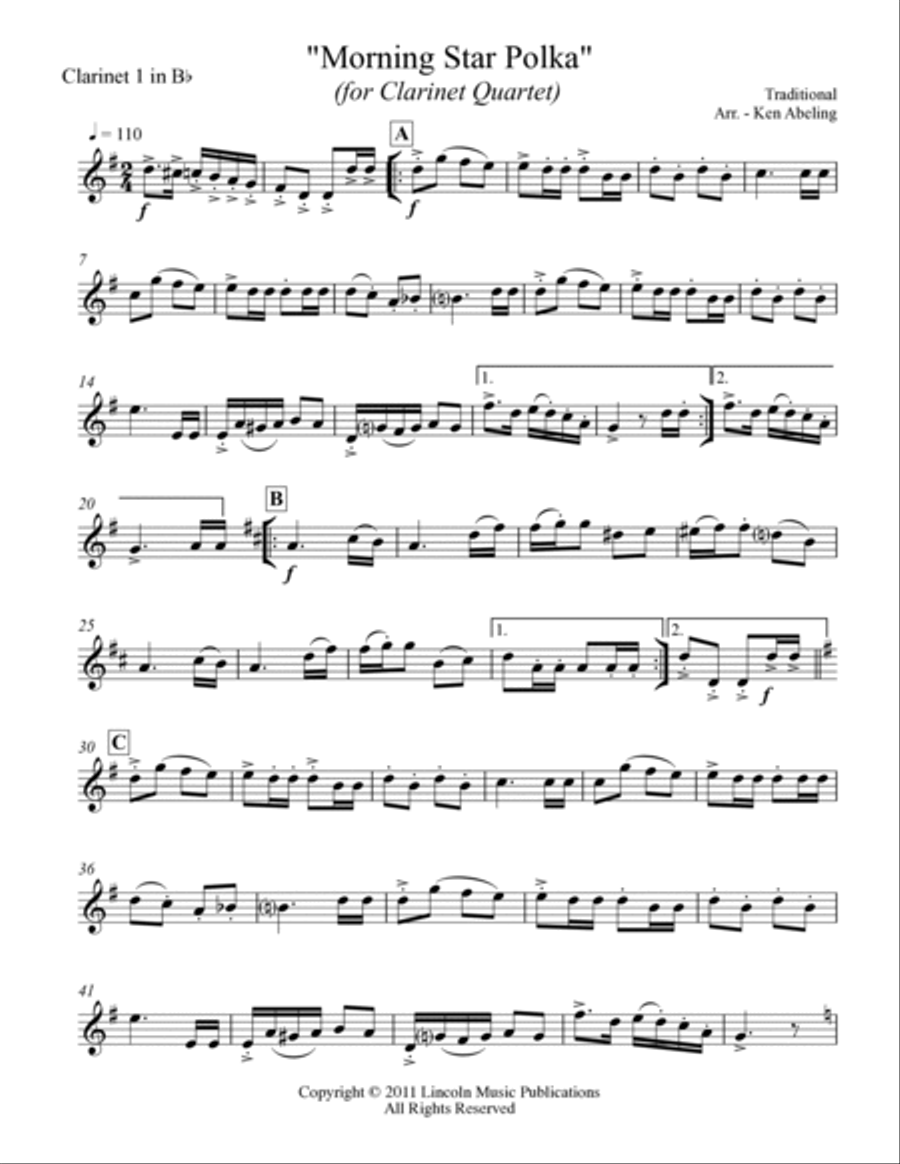 Morning Star Polka (for Clarinet Quartet) Clarinet Quartet scores gallery preview page 5