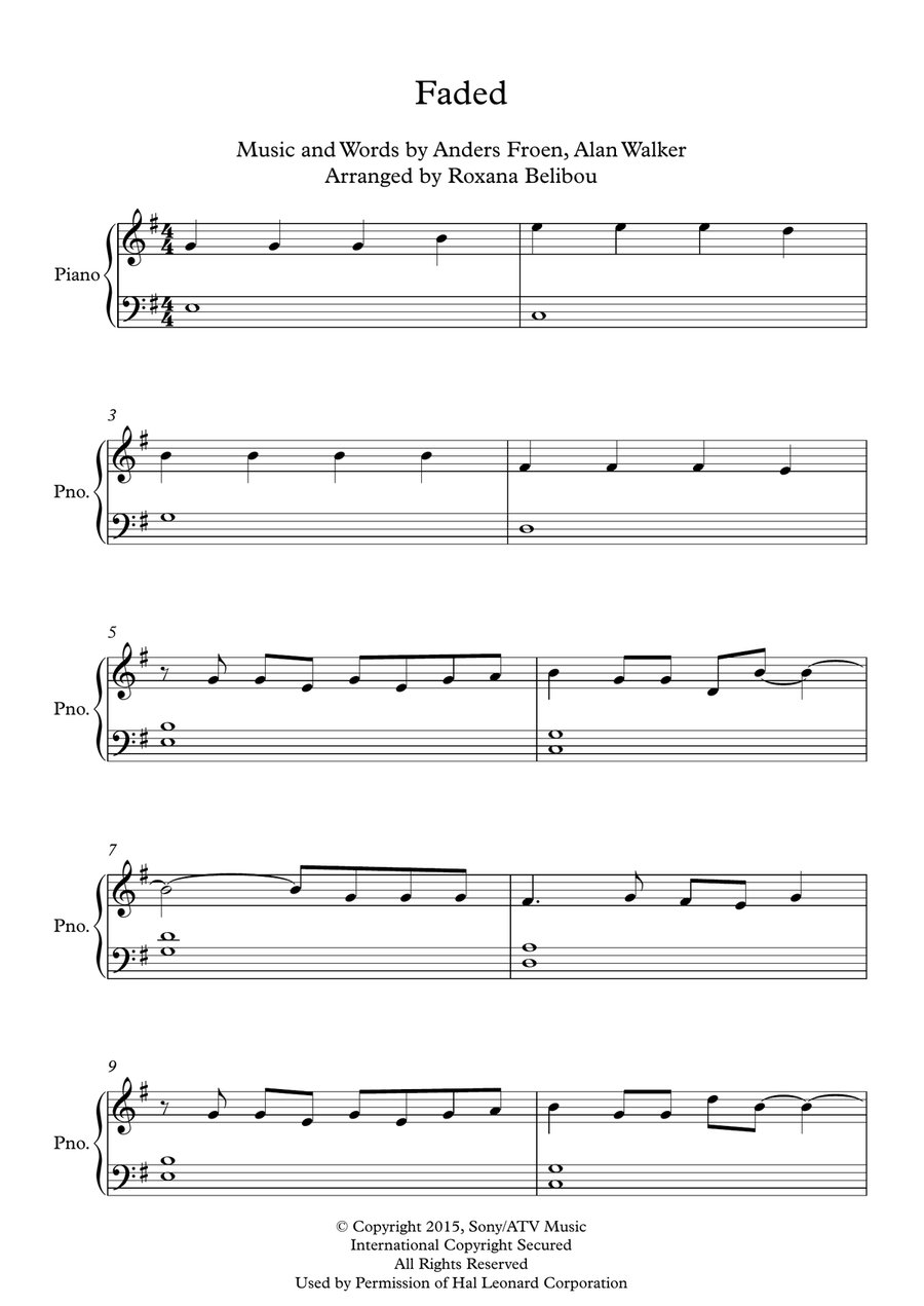 Faded Faded Easy Piano scores gallery preview page 1